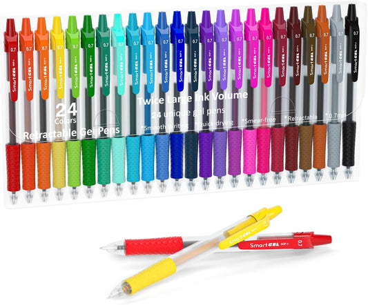 Colored Gel Pens, 24 Colors, Retractable, 0.7mm