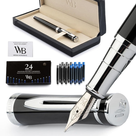 Luxury Fountain Pen Set, Medium Nib, Black