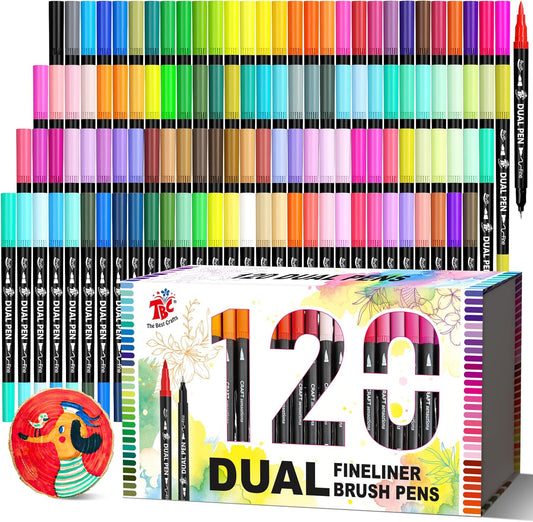 Brush Pens, 120 Colors, Dual Tip