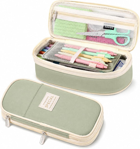Large Pencil Case, Green, Zippered
